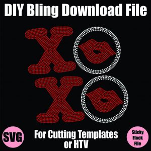 XO XO Valentines Download Bling SVG Cutting File for Templates